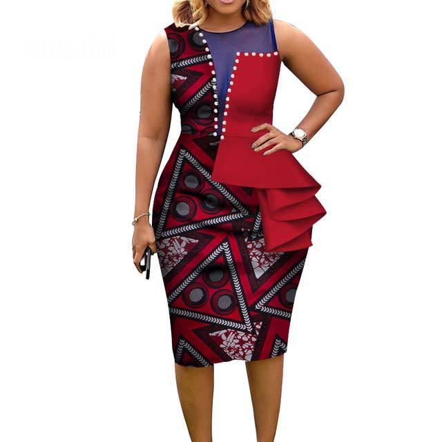 African Fashion Women Bain Riche African Cotton Printed Sleeveless Tight Dress Elegant Party Wear - melvincucci