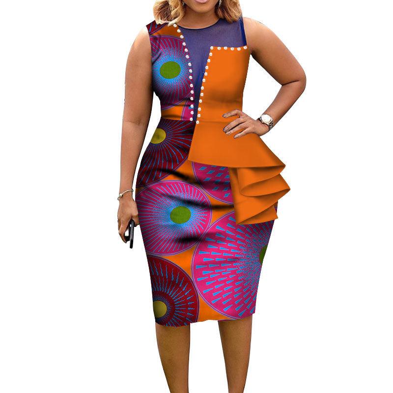 African Fashion Women Bain Riche African Cotton Printed Sleeveless Tight Dress Elegant Party Wear - melvincucci