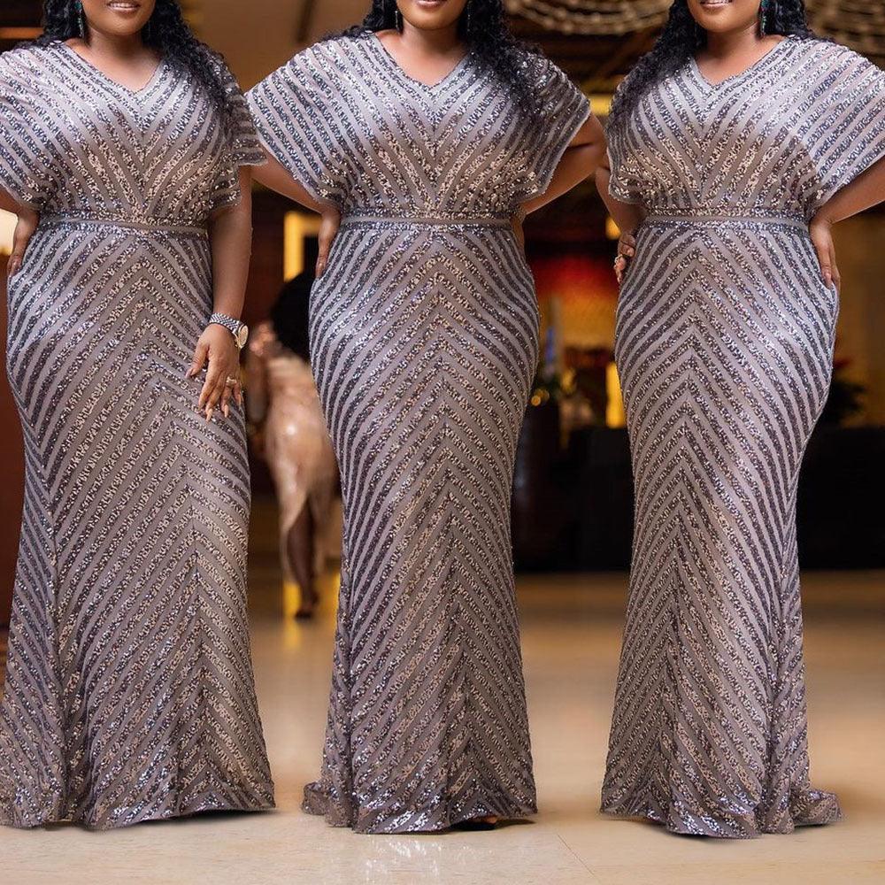 African Hot Style Commuter Twill Sequin Dress - melvincucci