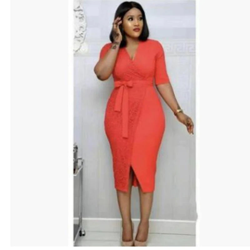 African Ladies Fashion v-Neck Dress - melvincucci