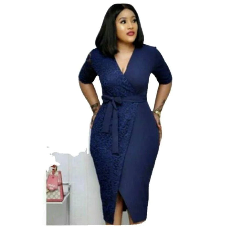 African Ladies Fashion v-Neck Dress - melvincucci