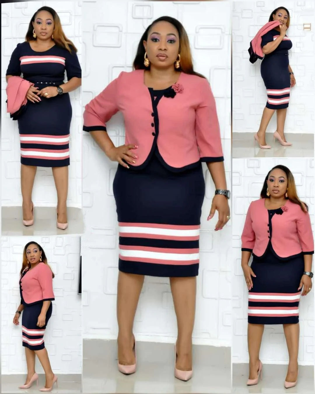 African Large New Striped Print Dress Set - melvincucci
