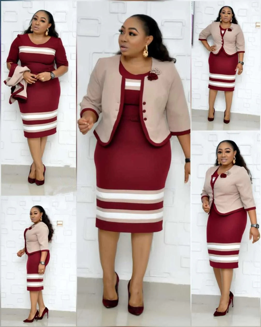 African Large New Striped Print Dress Set - melvincucci
