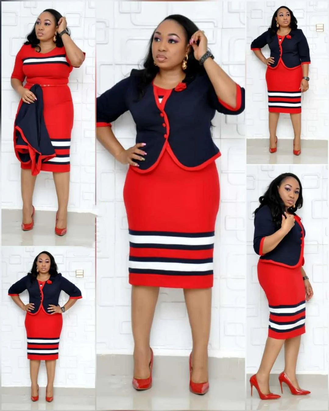 African Large New Striped Print Dress Set - melvincucci