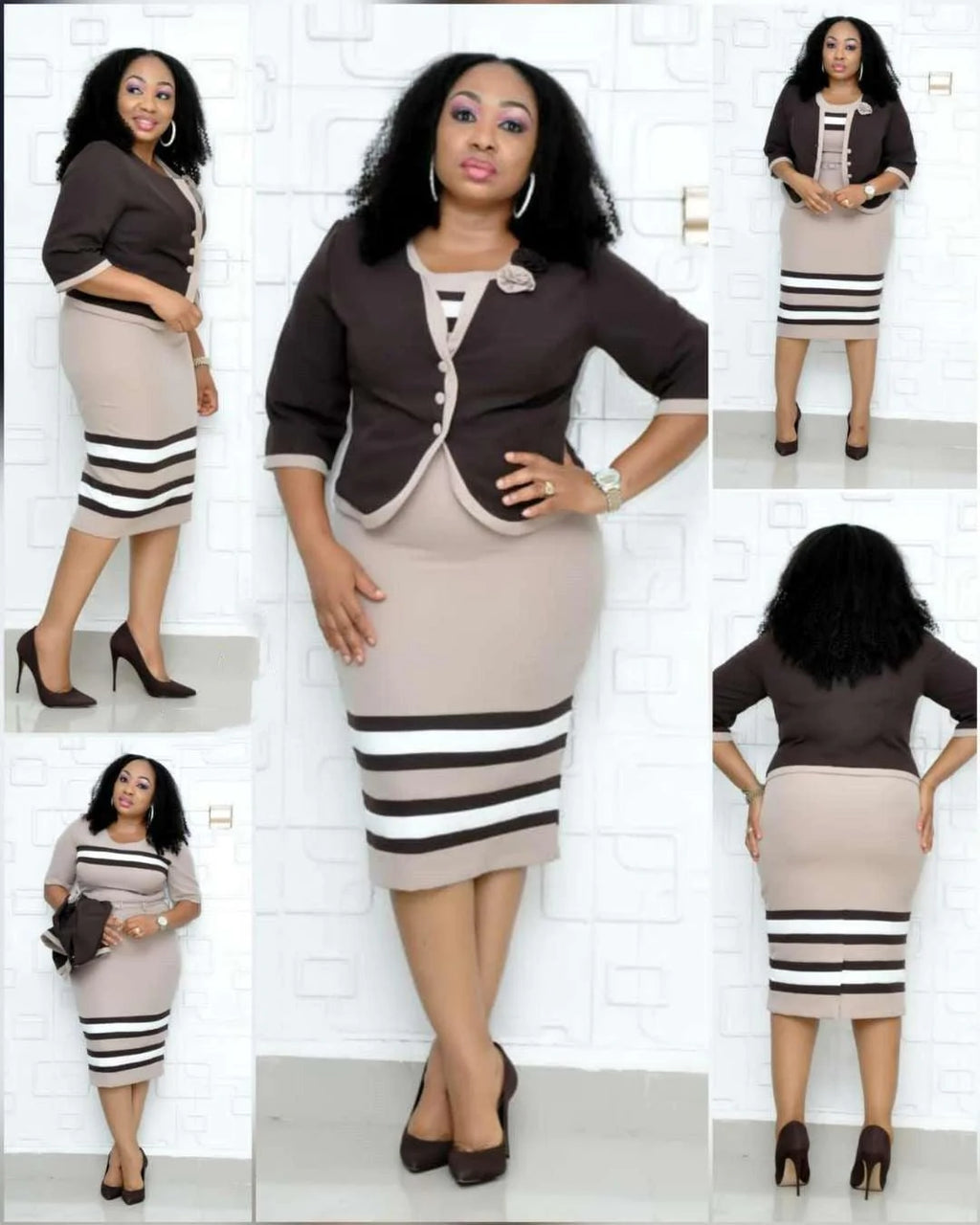African Large New Striped Print Dress Set - melvincucci