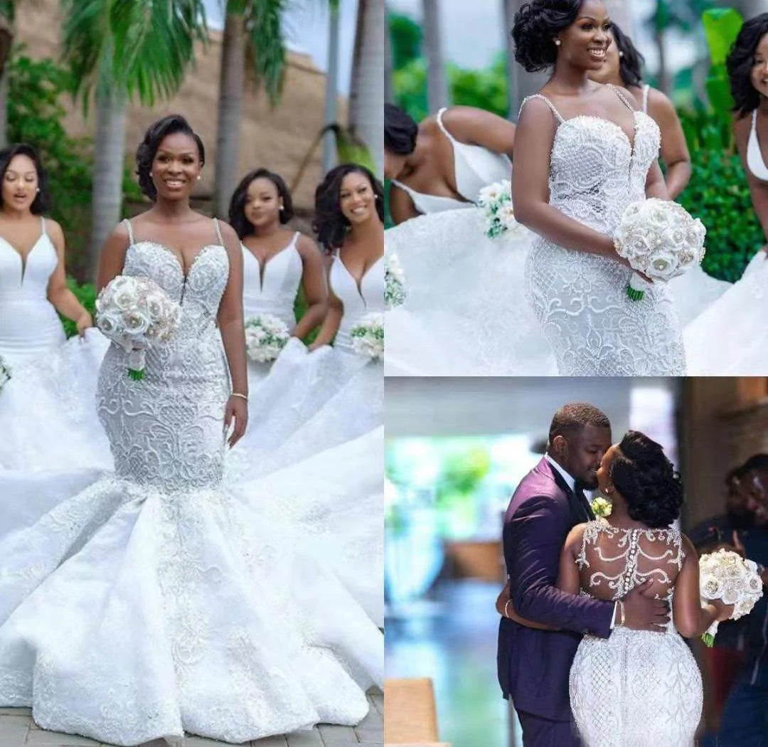 African mermaid cutout lace wedding dress - melvincucci
