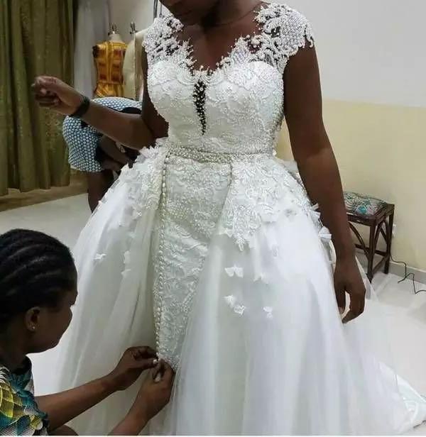 African Mermaid Detachable Lace Mermaid Wedding Dress - melvincucci