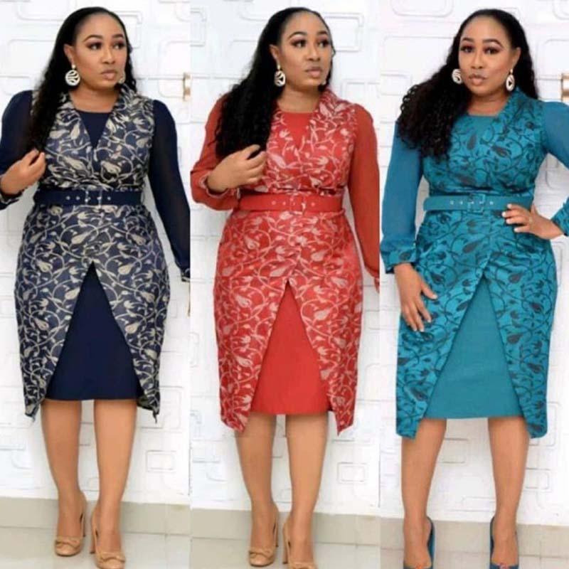 African plus size clothing new chiffon stitching jacket dress two-piece suit - melvincucci