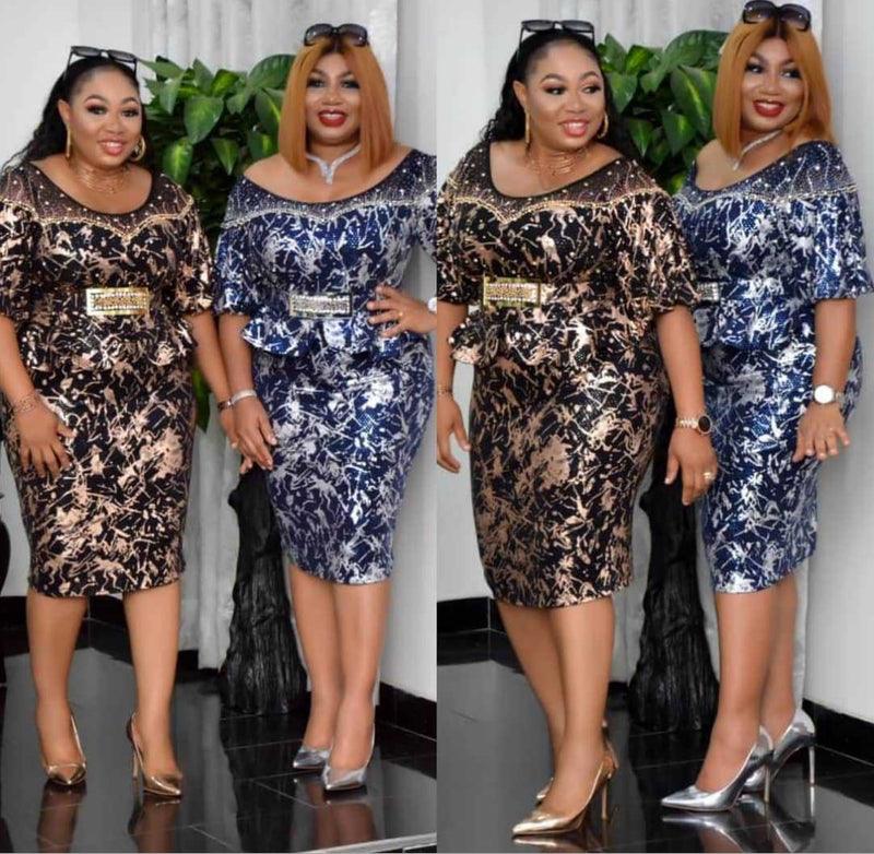 African Plus Size Printed Net Yarn Stitching Bead Dress Suit - melvincucci
