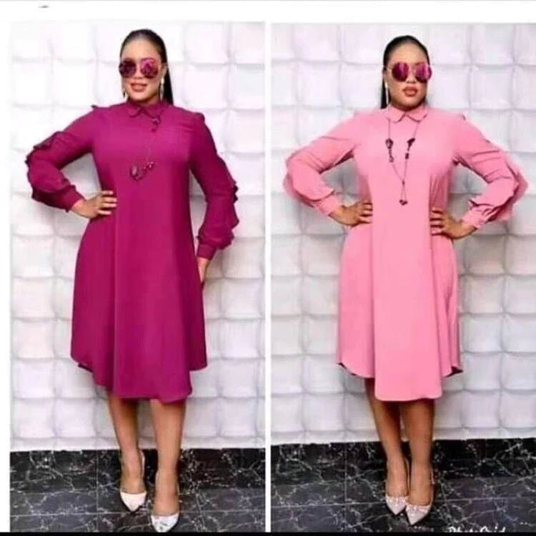 African Plus Size Women's Long Sleeve Lapel Shirt Dress - melvincucci