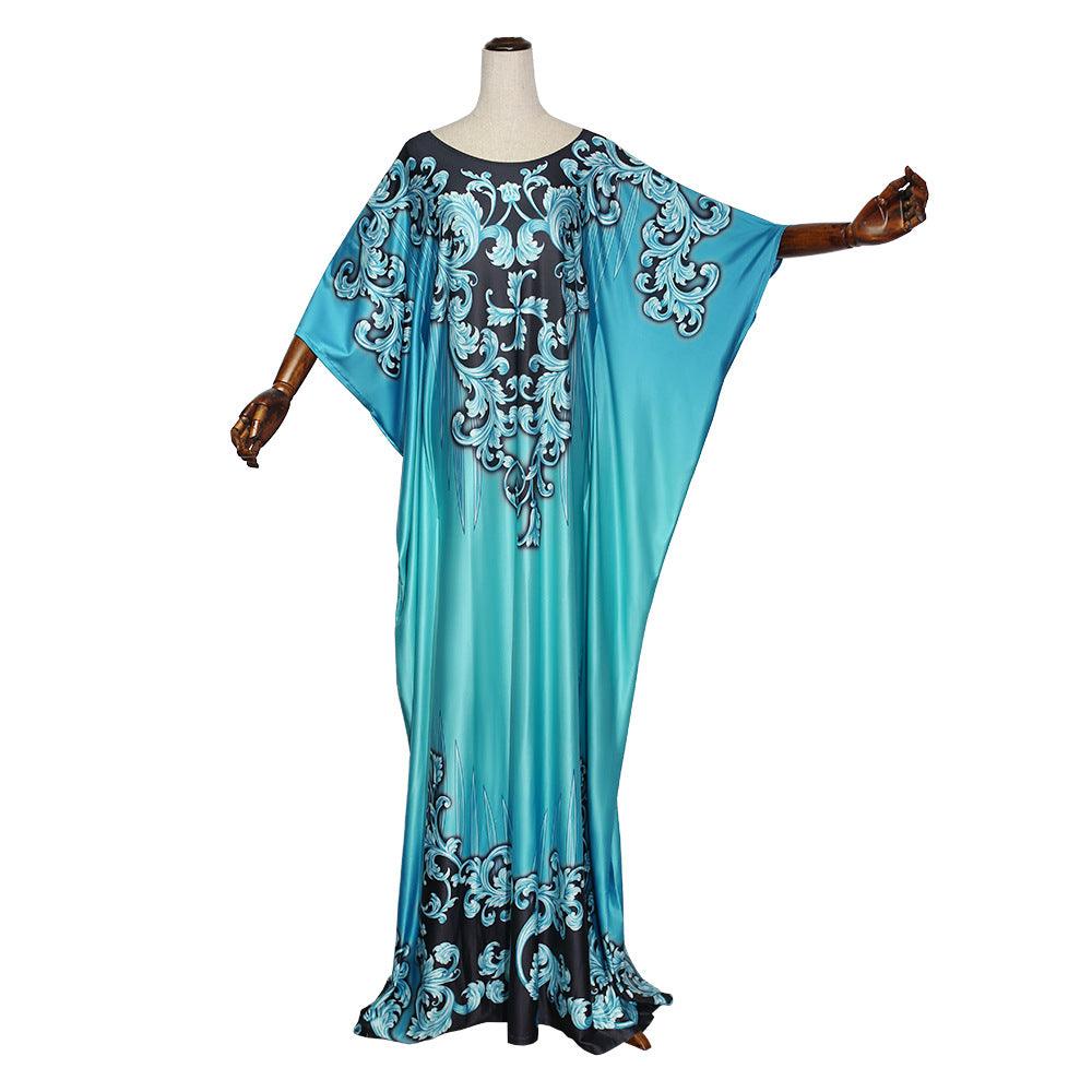 African Plus Size Women's Printed Pattern Bat Sleeve Dress - melvincucci