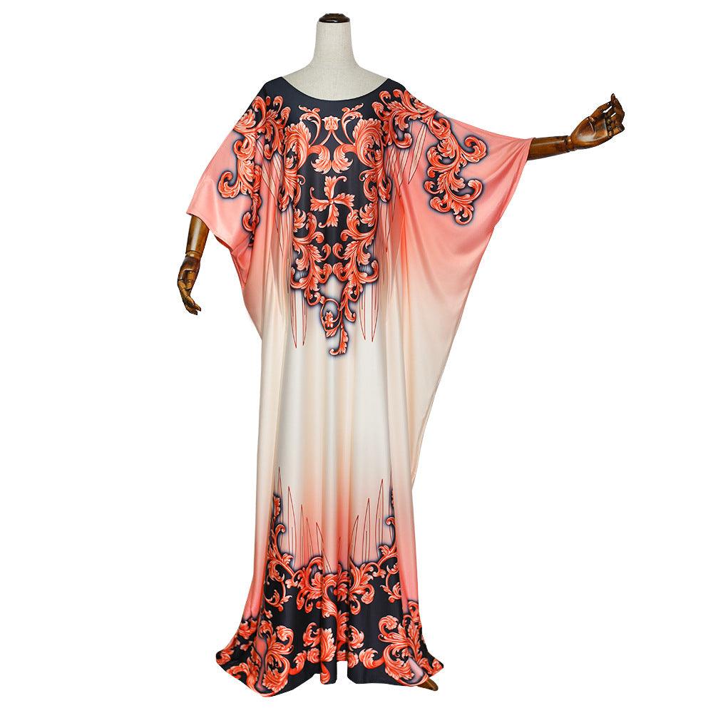 African Plus Size Women's Printed Pattern Bat Sleeve Dress - melvincucci