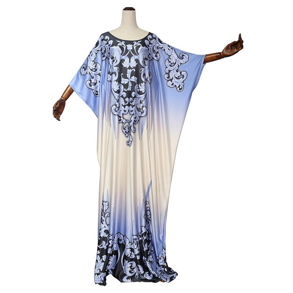 African Plus Size Women's Printed Pattern Bat Sleeve Dress - melvincucci