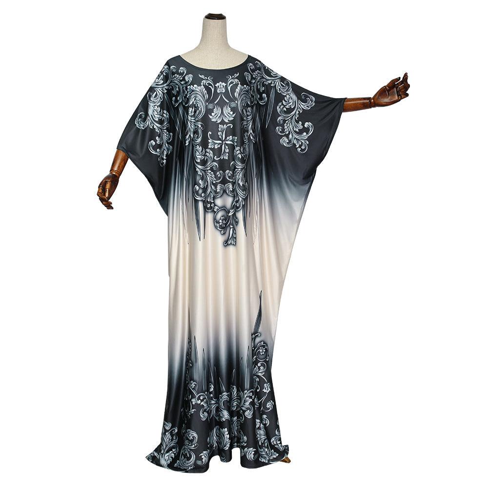 African Plus Size Women's Printed Pattern Bat Sleeve Dress - melvincucci