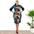 African Plus Size Women's Round Neck Positioned Print Stitching Dress - melvincucci