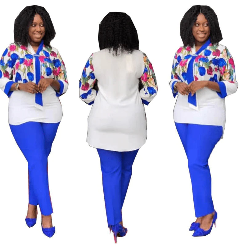 African Popular Cross Scarf Print Plus Size Suit Women 3XL - melvincucci