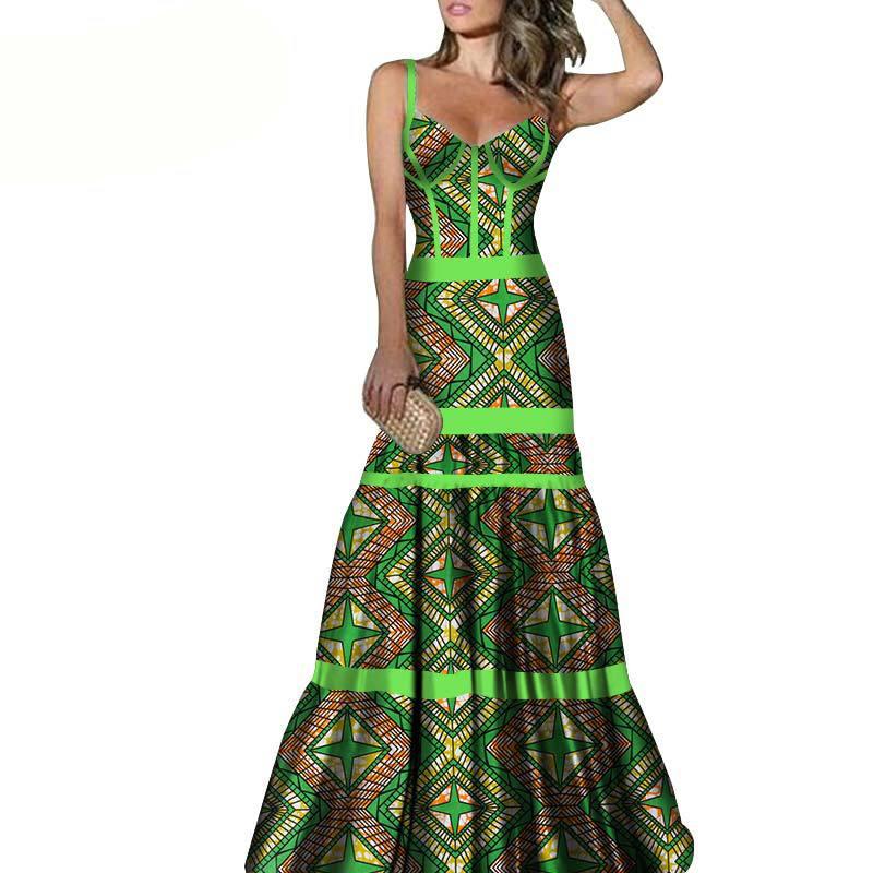 African Print Long Skirt Suspender Long Dress - melvincucci
