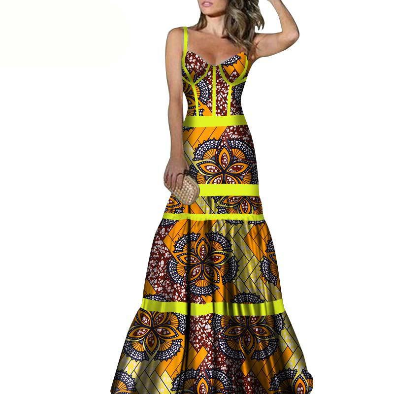 African Print Long Skirt Suspender Long Dress - melvincucci