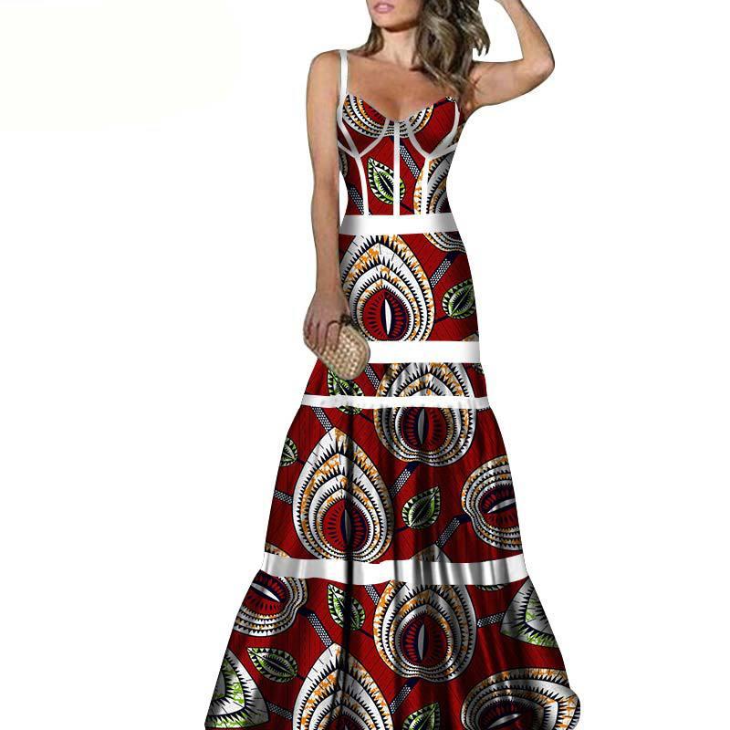 African Print Long Skirt Suspender Long Dress - melvincucci