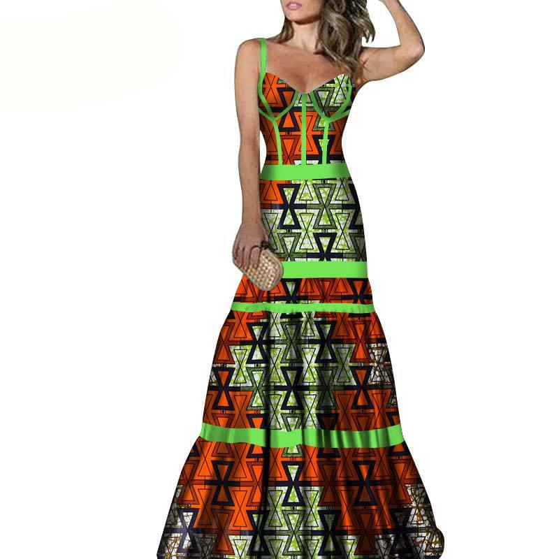 African Print Long Skirt Suspender Long Dress - melvincucci