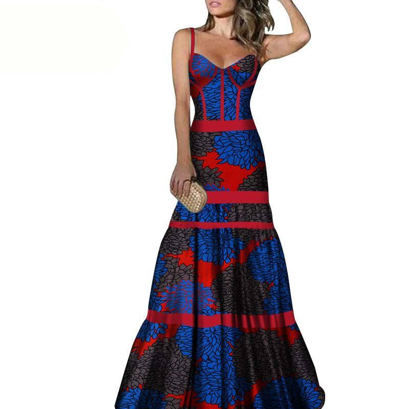 African Print Long Skirt Suspender Long Dress - melvincucci