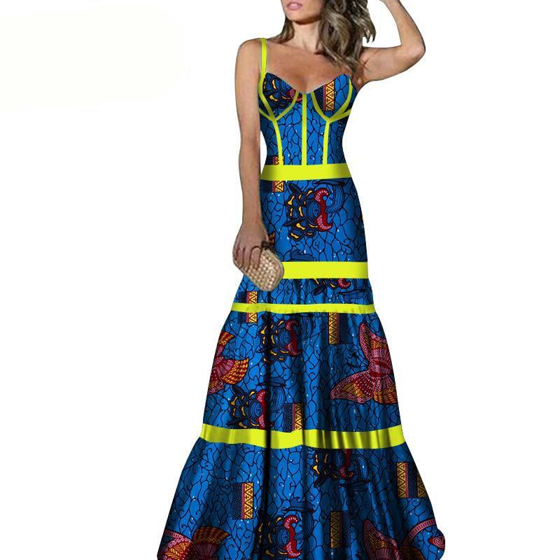 African Print Long Skirt Suspender Long Dress - melvincucci