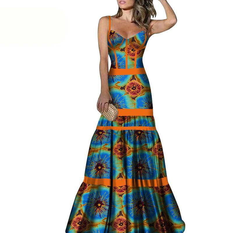 African Print Long Skirt Suspender Long Dress - melvincucci