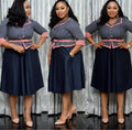 African Print Striped Belt Fat Woman Plus Size Dress 2XL-5XL - melvincucci
