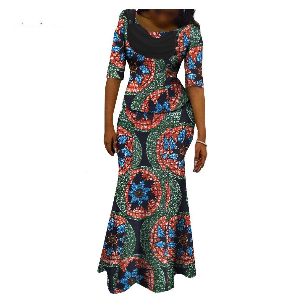 African Printed Short Sleeve Women'S Cotton Dress - melvincucci