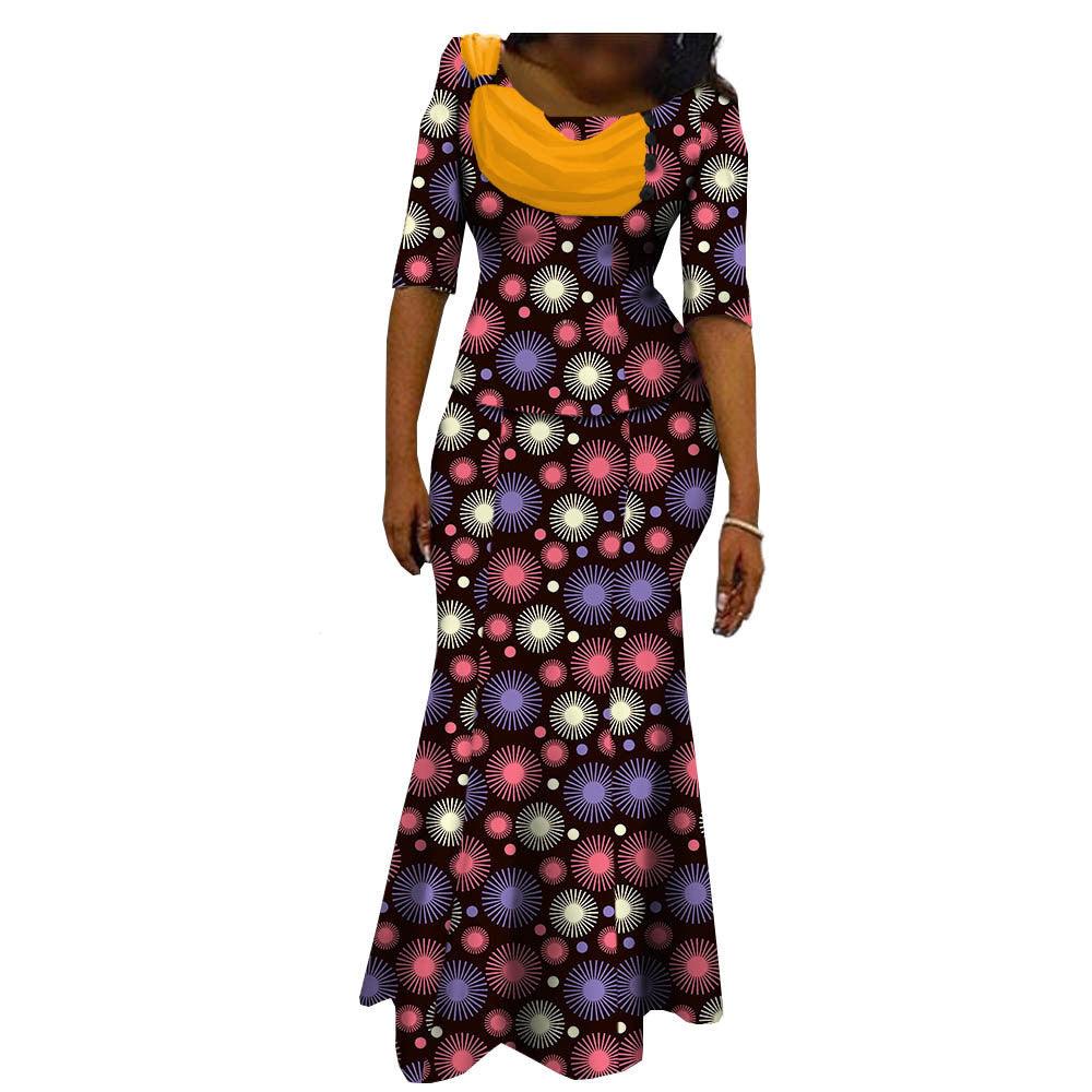 African Printed Short Sleeve Women'S Cotton Dress - melvincucci