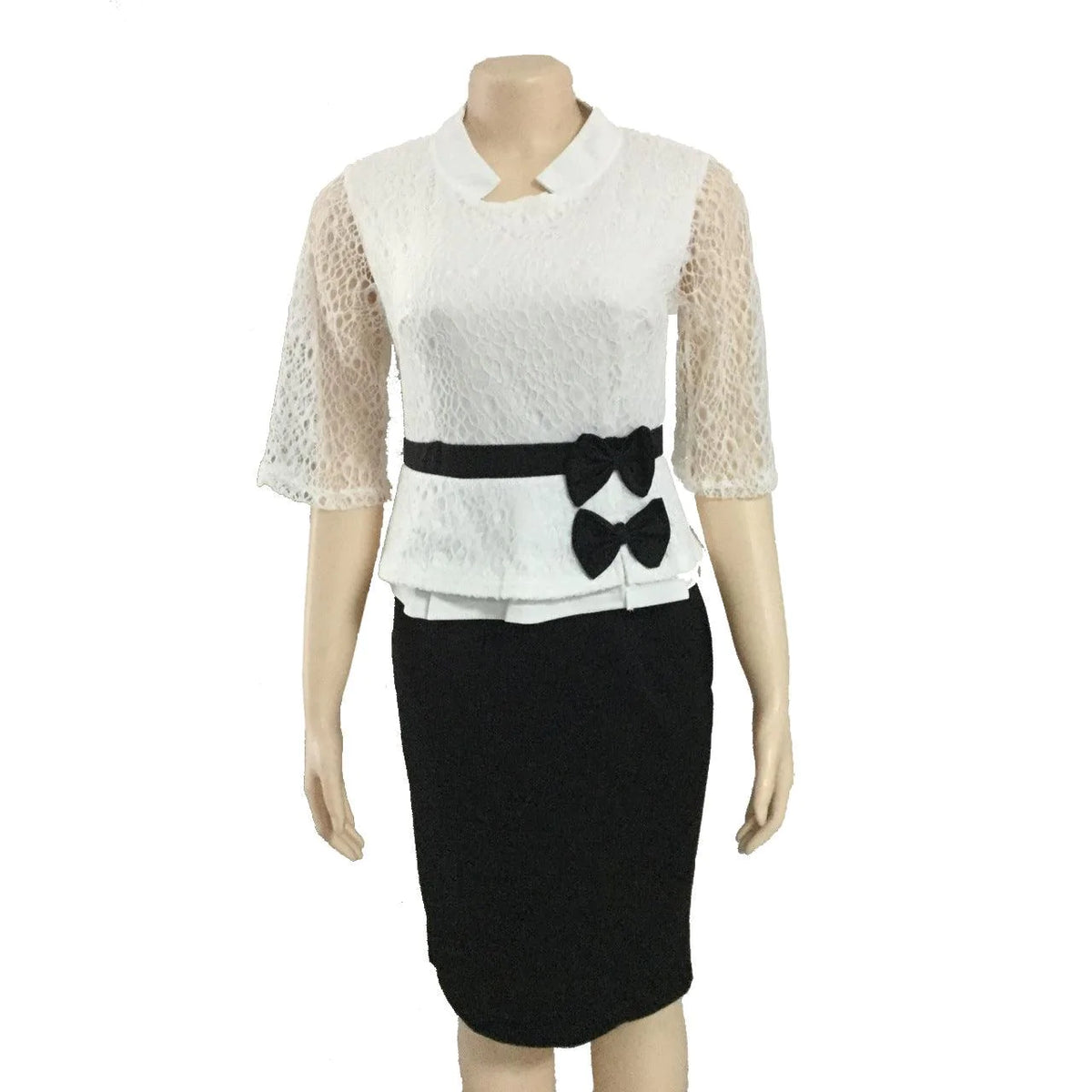 African Round Neck Stitching Lace Sleeve Commuter Plus Size Dress - melvincucci