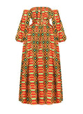 African Style Digital Printing Women's Summer Long Sleeve One Neck Split Dress - melvincucci