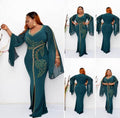 African Trumpet Sleeve Hot Diamond Bag Hip Fishtail Dress - melvincucci