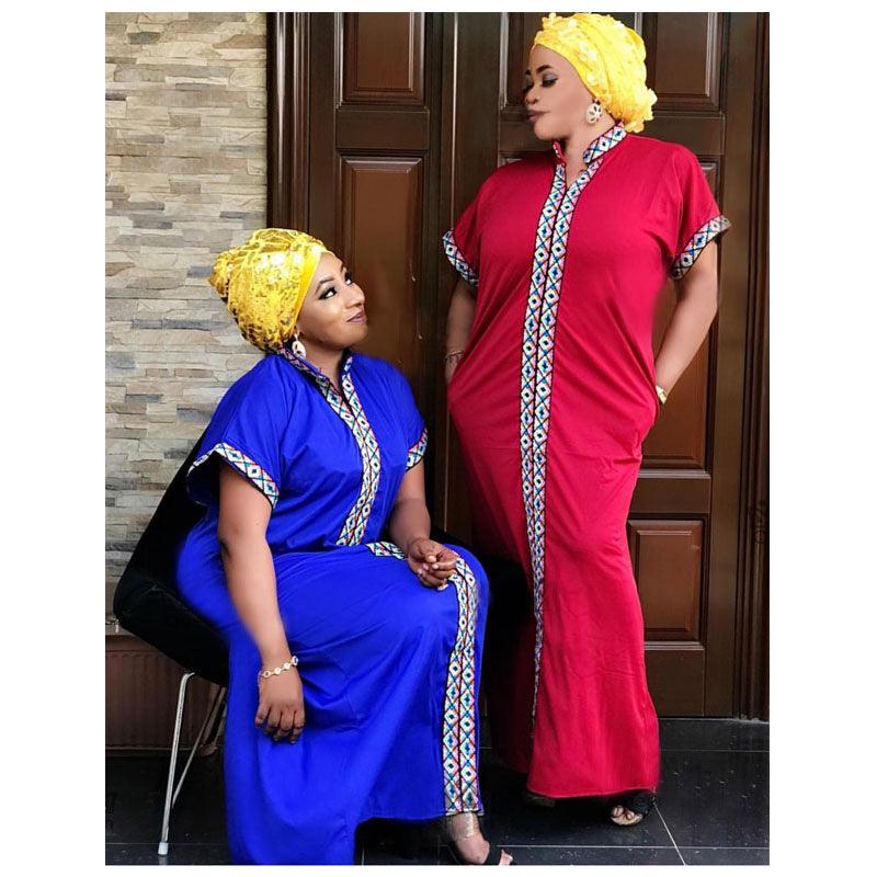 African Women Loose Short-sleeved Long Dress - melvincucci
