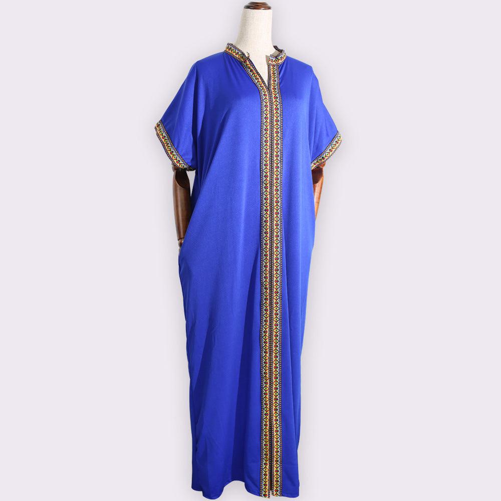 African Women Loose Short-sleeved Long Dress - melvincucci