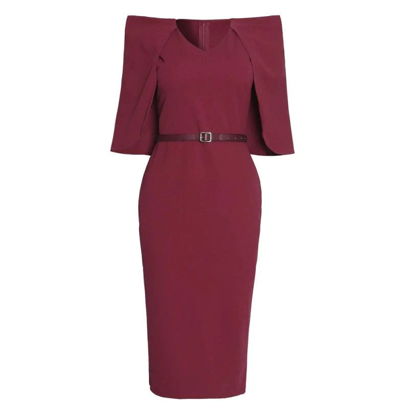 African Women New Shawl Fake Two-piece OL Dress With Belt - melvincucci