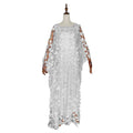 African Women's Dress Three-dimensional Embroidered Flower Net Yarn Crew Neck - melvincucci