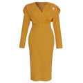African Women's Office Bag Hip V-neck Dress With Brooch - melvincucci