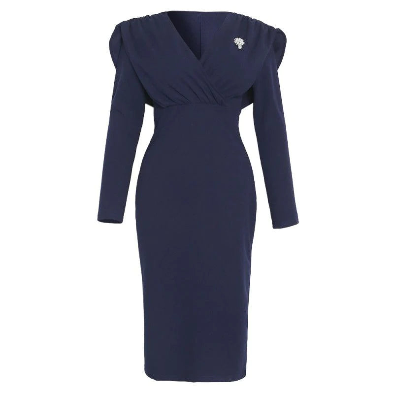 African Women's Office Bag Hip V-neck Dress With Brooch - melvincucci