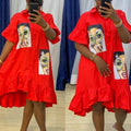 African Women's Sticker Ruffled Loose Shirt Dress - melvincucci