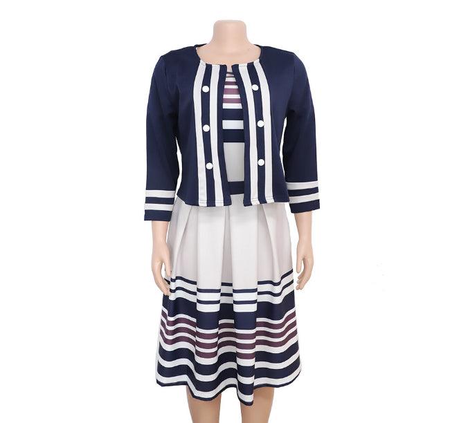 African Women's Stripe XL Jacket Dress Set XL-5XL - melvincucci