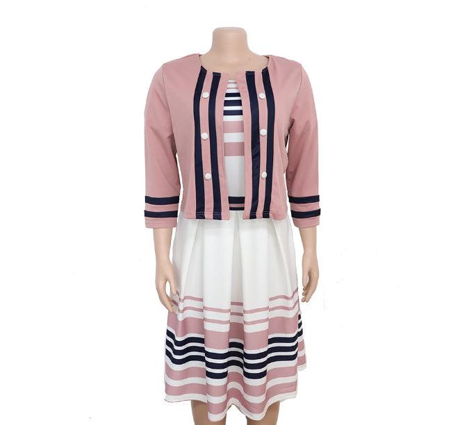 African Women's Stripe XL Jacket Dress Set XL-5XL - melvincucci