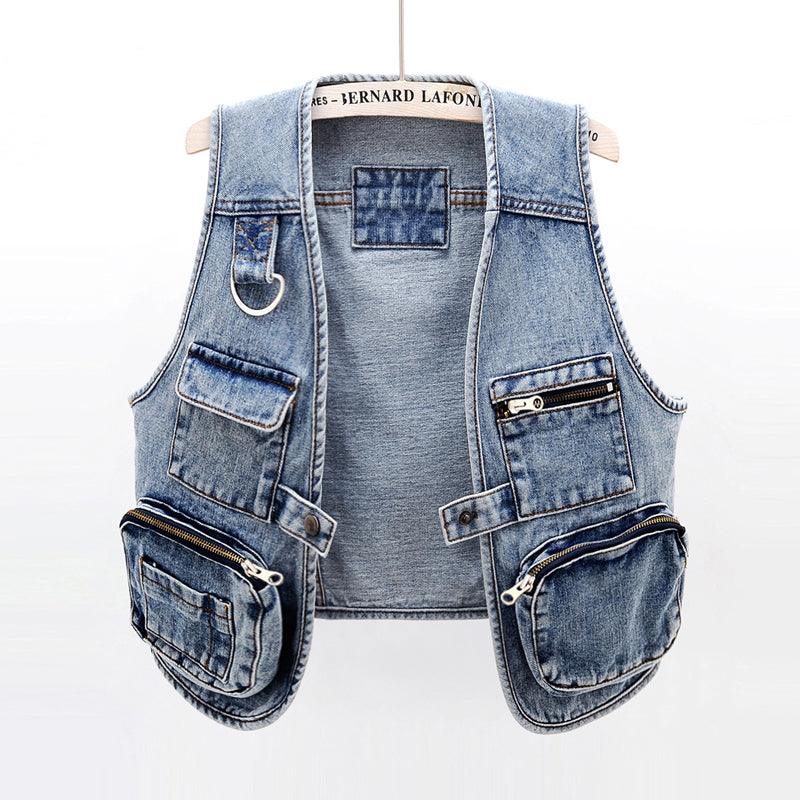 All-Match Fashion Multi-Pocket Denim Vest Women Short Vest - melvincucci