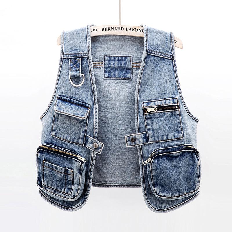All-Match Fashion Multi-Pocket Denim Vest Women Short Vest - melvincucci