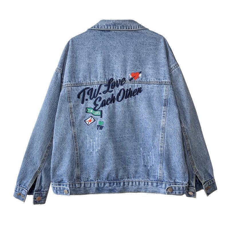 All-match Korean Style Loose Embroidered Denim Jacket Women - melvincucci