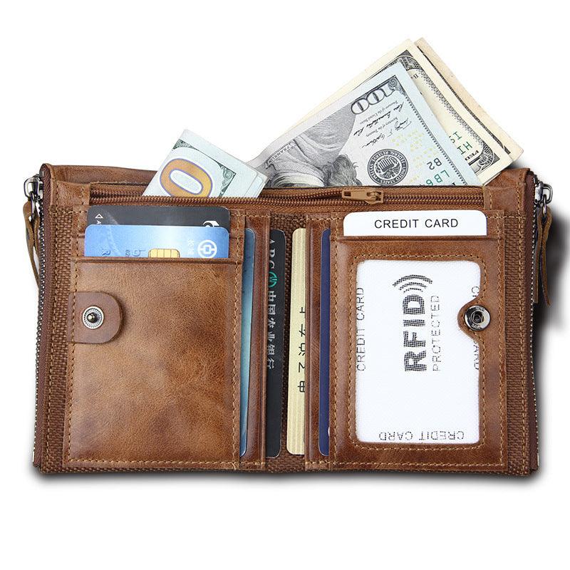 Amazon explosion men crazy horse leather wallet wallet anti-theft brush anti RFID male leather wallet - melvincucci
