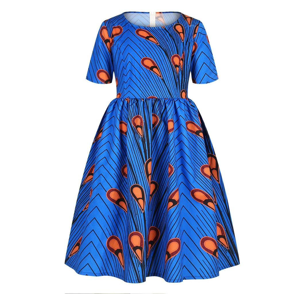 Amazon Hot Sale Digital Print Girls Zipper Short-Sleeved Dress African Children's Princess Dress - melvincucci