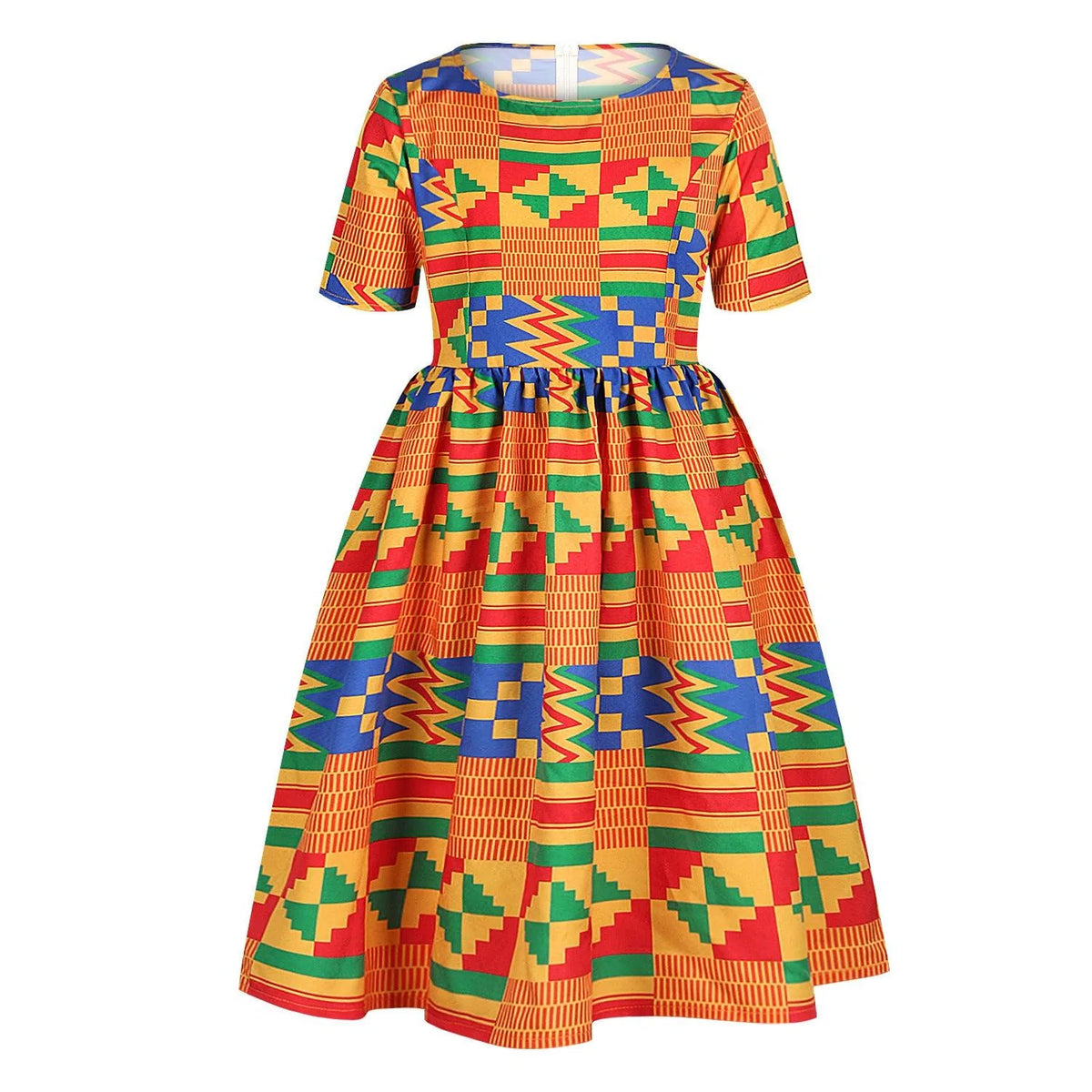 Amazon Hot Sale Digital Print Girls Zipper Short-Sleeved Dress African Children's Princess Dress - melvincucci