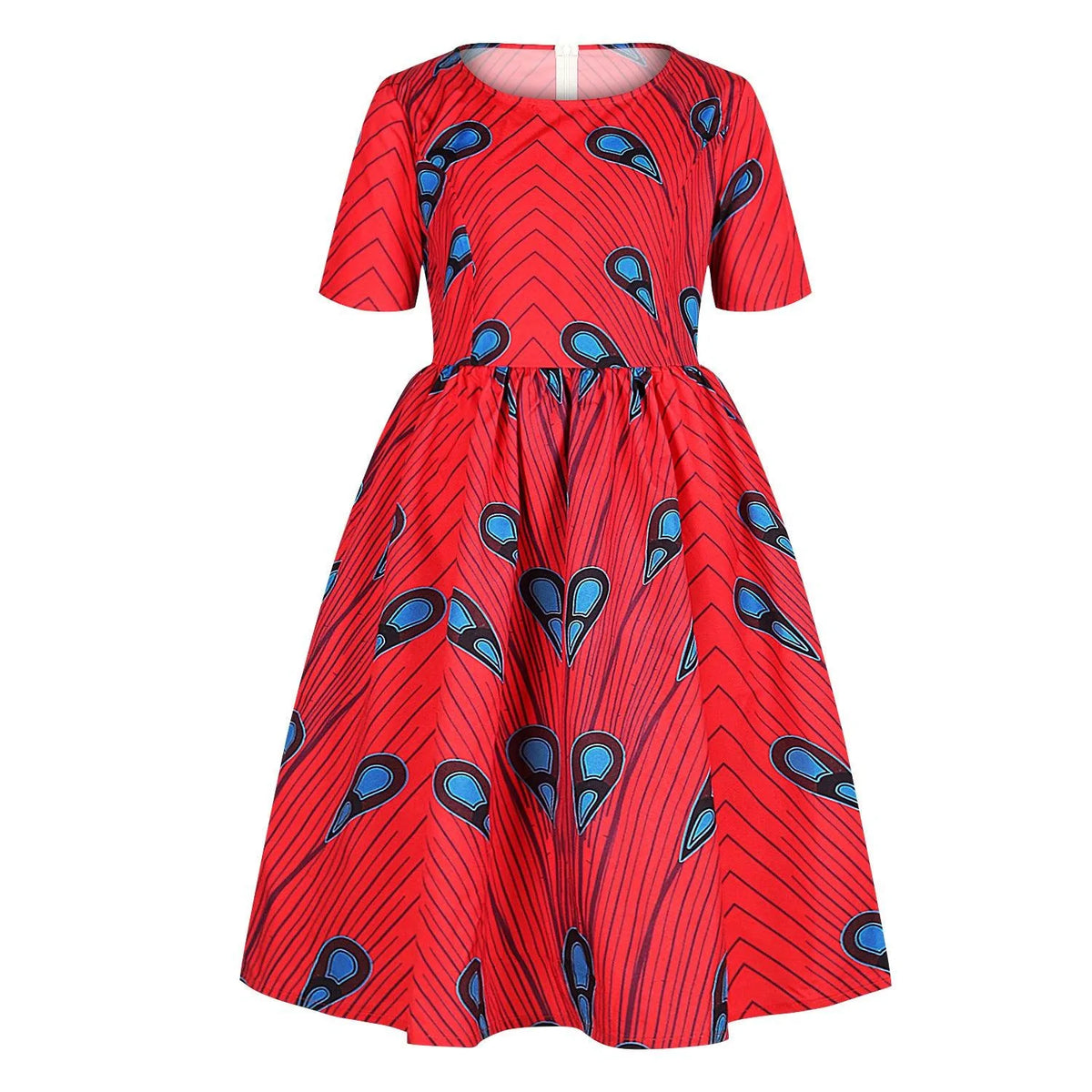 Amazon Hot Sale Digital Print Girls Zipper Short-Sleeved Dress African Children's Princess Dress - melvincucci