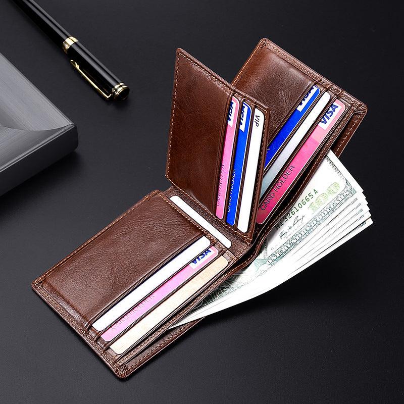 Anti-magnetic Theft Brush Retro Oil Leather Wallet Smooth Touch RFID Business Men Standard Wallet With Photo Window - melvincucci